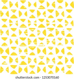 Seamless vector pattern with little rounded triangles and shabby texture. Sunny yellow and white abstract background for fabric, surface, cover or wrapping design.