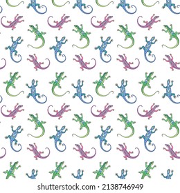 Seamless vector pattern of lizards. Background for greeting card, website, printing on fabric, gift wrap, postcard and wallpapers. 