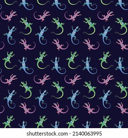 Seamless vector pattern of lizards. Background for greeting card, website, printing on fabric, gift wrap, postcard and wallpapers.