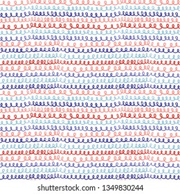 Seamless vector pattern with loops, curly lines in blue and red colors for backgrounds and clothing design