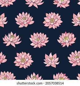 Seamless vector pattern of lotuses. Decoration print for wrapping, wallpaper, fabric, textile.