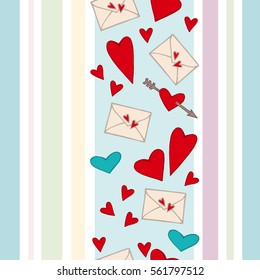 Seamless vector pattern with love letters and hearts, vector illustration