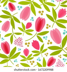 Seamless vector pattern with lovely tulips. Floral background.