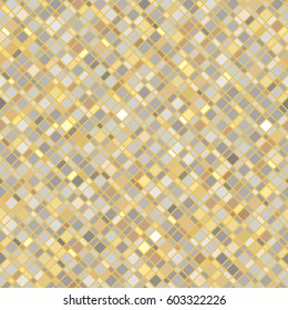 Seamless vector pattern for luxury packaging, polished wrapping, party flyer, gift card, premium quality gift paper. Snazzy abstract background with metal mosaic swatch: gold and silver yellow gray.
