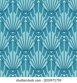 Seamless vector pattern with luxury repeat diamond on blue background. Damask royal glow wallpaper design. Decorative geometric fashion textile.