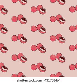 Seamless vector pattern of lychee - sweet exotic tropical fruit of Asia. Vector illustration in EPS 8 format.