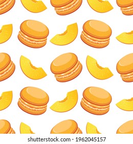 Seamless vector pattern with macaroni cake and peach slices.