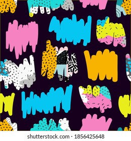 Seamless vector pattern made by hand drawn paint strokes. Blue and pink orange shades wallpaper.