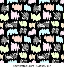 Seamless vector pattern made by hand drawn paint strokes. Blue and beige pink shades wallpaper.