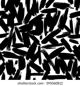 Seamless vector pattern made by hand drawn paint strokes. Black and white.