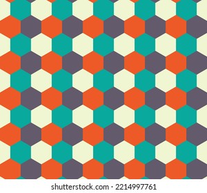 Seamless vector pattern made of colorful hexagons, bold, punchy forms and colors that demand attention, ideal geometry