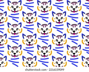 Seamless vector pattern made of cute line art cats