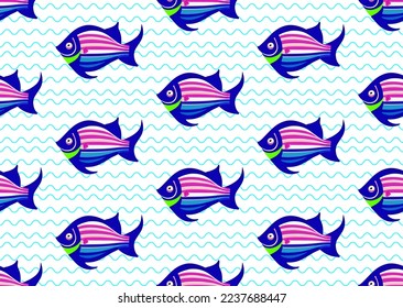 Seamless vector pattern made of cute cartoon fish