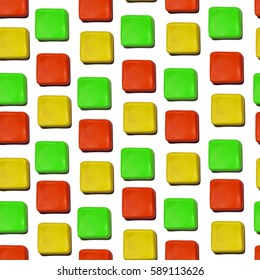Seamless vector pattern made up of geometric shapes clay. Green, yellow, orange plasticine.