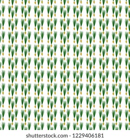 Seamless vector pattern made of hand made, artistic, yellow bow with green feather on a white background. Botanical Appetizing Illustration. Beautiful tile, wrapper, cover, textile, postcard, wallpape