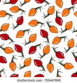 Seamless vector pattern made with hand drawn briar roses in contrast colors. Autumn background