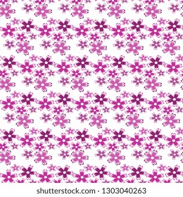 Seamless vector pattern made of handmade, artistic white-violet flowers on a white background. Floral and vivid illustration. Beautiful tile, wrapper, cover, textile, postcard, wallpaper design.