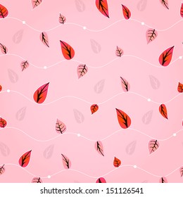 Seamless vector pattern made of leaves on the pink background