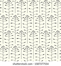 Seamless vector pattern made of minimalist floral elements. Simple black grass or branch on light background