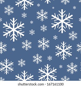 Seamless vector pattern made of paper snowflakes on blue background. Origami design. 
