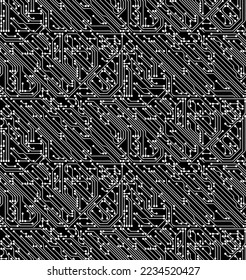 Seamless vector pattern made of PCB, printed circuit board, wires