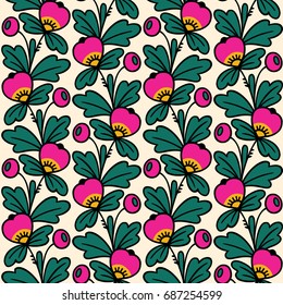Seamless vector pattern made in traditional russian style . Bright floral design for web or print.