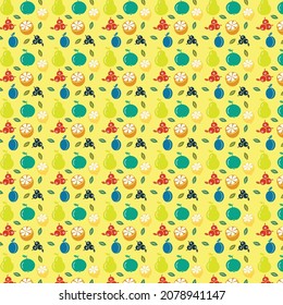 Seamless vector pattern made with various colorful fruits. Seamless background with various tropical fruits on white. Vector fruit pattern.