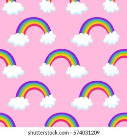 Seamless vector pattern with magic rainbows, lovely background. Good for textile fabric design, wrapping paper and website wallpapers.