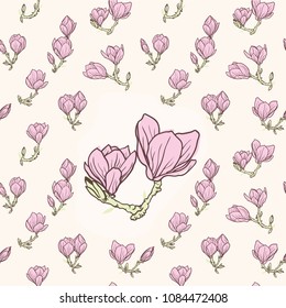 Seamless vector pattern, magnolia flowers