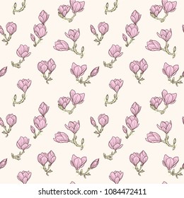 Seamless vector pattern, magnolia flowers