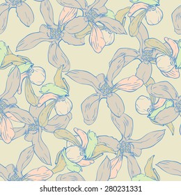 seamless vector pattern with magnolia in soft colors, print for fabric