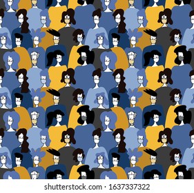 Seamless vector pattern  male and female people in medical face mask, Coronavirus in China. Novel coronavirus (2019-nCoV). Concept of coronavirus quarantine vector illustration. 