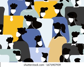 Seamless vector pattern  male and female people in medical face mask, Coronavirus in China. Novel coronavirus (2019-nCoV). Concept of coronavirus quarantine vector illustration. 