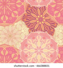 Seamless vector pattern with mandala symbols. Ethnic decorative ornament for textile print, wrapping paper, scrapbookiing. Hand drawn mandala background.