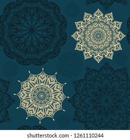 Seamless vector pattern with mandalas.