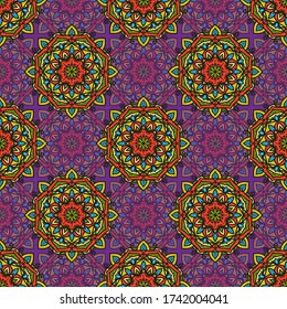 Seamless vector pattern with mandalas. Textile design with oriental ethnic motifs. Background with abstract circular ornament.