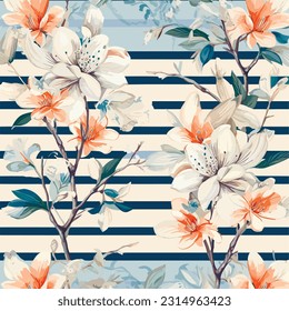 Seamless vector pattern with many abstract spring flowers. For wallpaper or fabric decoration in vintage style. Flower painting for summer. Botanical background. Vector illustration.