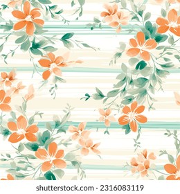 Seamless vector pattern with many abstract spring flowers. For wallpaper or fabric decoration in vintage style. Flower painting for summer. Botanical background. Vector illustration
