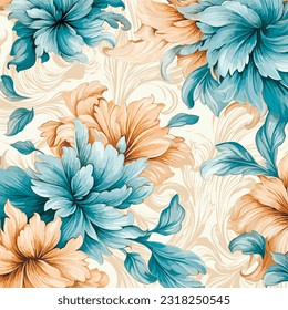 Seamless vector pattern with many abstract spring flowers. For wallpaper or fabric decoration in vintage style. Flower painting for summer. Botanical background. Vector illustration.