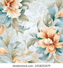 Seamless vector pattern with many abstract spring flowers. For wallpaper or fabric decoration in vintage style. Flower painting for summer. Botanical background. Vector illustration.