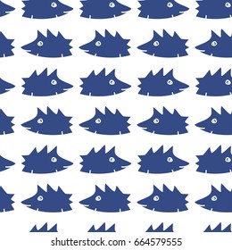 A seamless vector pattern with many blue hedgehogs placed on white background which could be used as design for wallpaper, wrapping paper, textile, surface textures, 
wall decoration or poster