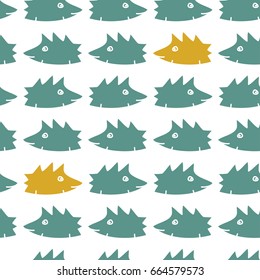 A seamless vector pattern with many hedgehogs placed on white background which could be used as design for wallpaper, wrapping paper, textile, surface textures, 
wall decoration or poster