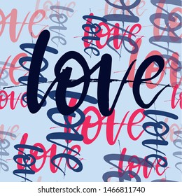 Seamless vector pattern with many signs “love” with different transparency 