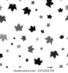 Seamless vector pattern with maple leaf symbols, creating a creative monochrome background with rotated elements. Vector illustration on white background