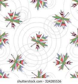 the seamless vector pattern with maple leaves and circles on the water
