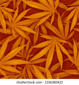Seamless VECTOR pattern with marijuana leaves in orange/brown color.