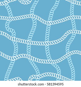 Seamless vector pattern with marine rope on blue background.