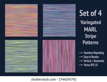 Seamless vector pattern marl stripe  Rainbow variegated heather texture background  Vintage 70s style striped abstract all over print set 4