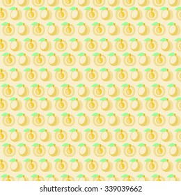 Seamless vector pattern, mat symmetrical background with apricot, whole and half over light backdrop.