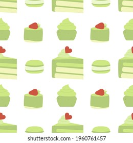 Seamless vector pattern with matcha desserts. Endless food ornament for kitchen textiles, packaging and other materials.